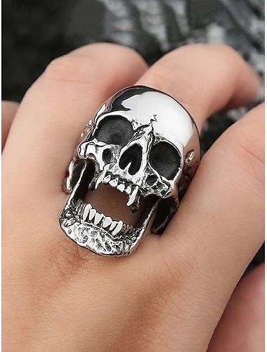  anello da uomo con teschio – acciaio inossidabile gotico con design dettagliato, perfetto per outfit punk, rock e casual, ideale per gioielli vistosi