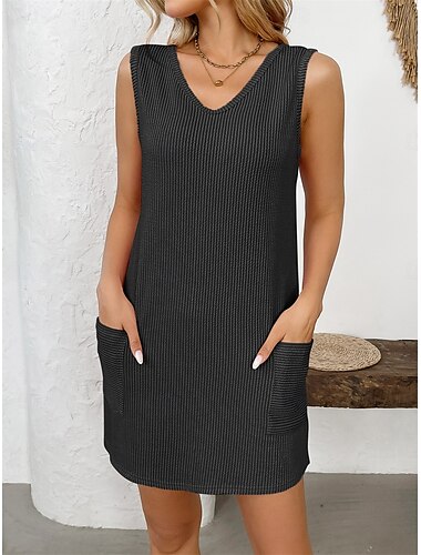  Per donna Abito lungo Abito lungo Abito casual Abito senza maniche Moda Informale Da mare Informale Giornaliero Standard Liscio Senza maniche A V Rosa Grigio scuro Grigio Estate Primavera