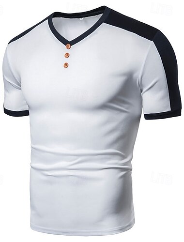  Voor heren T-shirt met knopen T-shirt T-shirts Shirt met korte mouwen Korte mouw V-hals Zomer Lente Kleurenblok Modieus Ontwerper Basic Knop Vakantie Straat Uitgaan Zwart Wit Wijn Top T-shirt voor