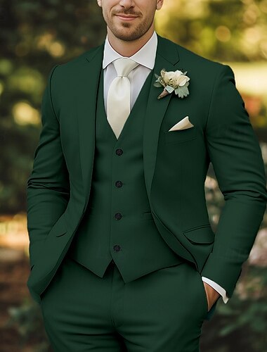  Herren Hochzeitsanzüge Champagner Salbei Mode Formal Sommer Einfarbig Taillierte Passform 3-Teilig Einreiher Zwei-Knöpfe