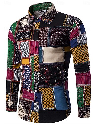  Retrò Vintage Anni '70 Camicia Hippie A scacchi Etnico Per uomo Feste Abbigliamento quotidiano Parata dell'Orgoglio Adulti Camicia