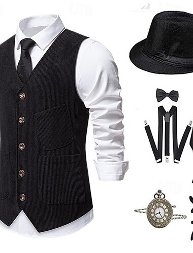  Anni 1920 Ispirato al vintage Il grande Gatsby Costume da festa Mascherata Set di accessori Senza maniche Senza colletto Per uomo Halloween Festa & Sera Casual Quotidiano Adulti Gilet Cappello Tutte