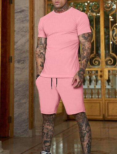  Męskie Zestaw treningowy Dres Koszulka i spodenki Zestaw Zestaw strojów Półgolf Na zewnątrz Codzienny Sport Kieszeń Ściągana na sznurek 2-częściowa Równina Czarny Biały Żółty Poliester Odzież sportowa