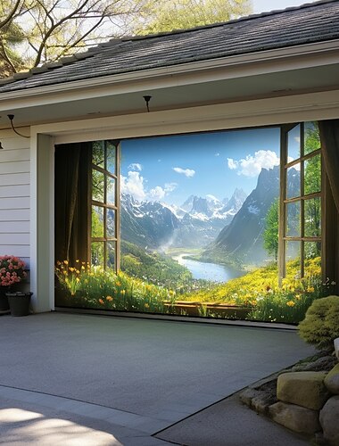  Garten Thema Türdekorationen Garagentor Cover Palast Outdoor Banner Großes Hintergrunddekor für das Ferien Outdoor Garagentor Heimwanddekorationen