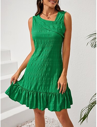  Damen Mini Kleid Freizeitkleid A-Linie Kleid Tank Kleid Basis Freizeit Urlaub täglich reguläre Passform Grafik ärmellos V-Ausschnitt Grün Sommer