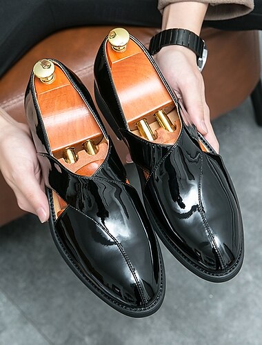  Schwarze Slipper aus Lackleder für Herren mit Kreuzriemen-Design – bequeme und stylische Freizeitschuhe fürs Büro, den Alltag und formelle Anlässe