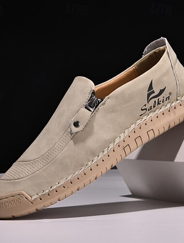  weiße Slip-On-Sneaker aus Kunstleder für Herren mit Reißverschluss und strapazierfähiger Gummisohle – lässiger Alltagsschuh für hohen Tragekomfort