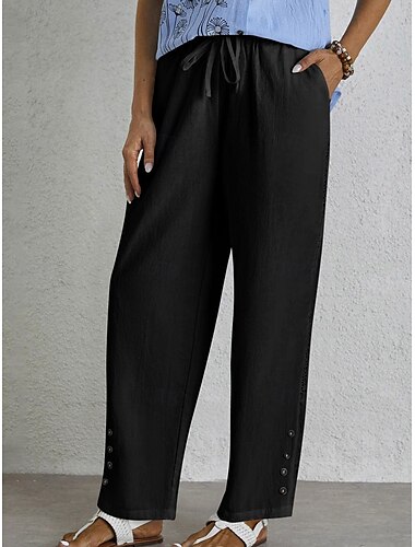  Damen Chinesisch Chino Modisch Strassenmode In voller Länge Mittlere Taillenlinie Glatt Tasche Kordelzug Bequem Weich Komfortabel Mikro-elastisch Outdoor Strasse Dunkelgrau Schwarz Weiß Dunkelmarine