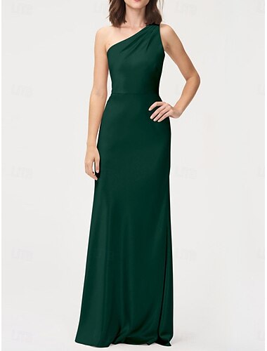  A-Linie Brautjungfernkleid Spaghetti-Träger Ärmellos Elegant Boden-Länge Nylon mit Vorne geschlitzt 2022