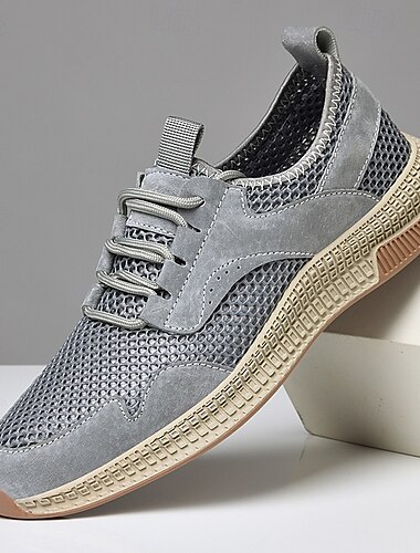  Atmungsaktive Mesh-Sneaker für Herren – leichte, lässige Schnürschuhe mit Wildlederakzenten für Sommerspaziergänge, Outdoor und Reisen