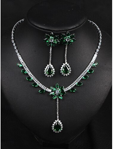  Juego de Joyas 1 Verde Zirconia Cúbica Cromo Diamante Sintético 1 Collar Pendientes Mujer Elegante Vintage Moda Estilo retro Clásico Conjunto de joyas Para Boda Fiesta