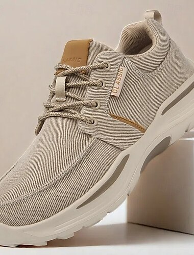  beige sportsneakers för män med vadderad sula och andningsbart tyg – klassiska vardagsskor för utomhus- och vardagsbruk