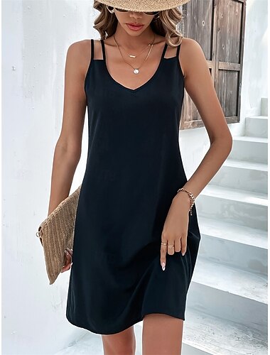  Robe Mini Femme Robe T Shirt Robe Tee Robe Shift Robe Slip Casual Vacances Quotidien Regular Fit Graphique Sans Manches Col V Noir Rose Poudré Violet Clair Été