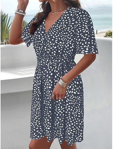  Damen Mini Kleid Korsett Kleid A-Linien Kleid Casual Urlaub Casual Täglicher Regular Fit Grafik Kurzarm V-Ausschnitt Schwarz Grün Sommer Frühling