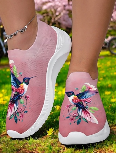  Кроссовки Flyknit с принтом колибри, дышащим верхом, гибкой подошвой и удобным дизайном для повседневных образов