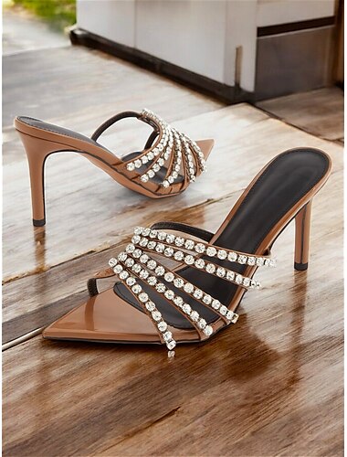  Damen-Sandalen mit silbernem Strass-Stilettoabsatz – glamouröse High Heels mit offener Spitze für Abendpartys und besondere Anlässe