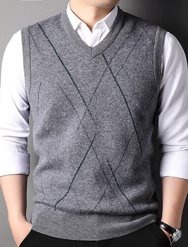  Herren Pullunder Weste Stricken V-Ausschnitt Streifen Reaktiver Druck V Ausschnitt Strickware Elegant Schule Leistung Bekleidung Frühling Herbst Schwarz Königliches Blau S M L