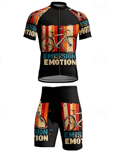  Herren Radtrikot mit Radhose fahrradbekleidung Kurzarm MTB Mountain Rennrad Schwarz Gelb Streifen Fahhrad Spandex Sport Geometrisch Streifen Buchstabe & Nummer Bekleidung