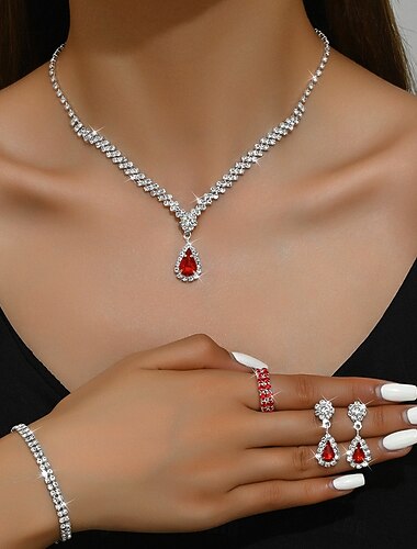  Los sistemas nupciales de la joyería 1 Acrílico Anillos 1 Brazalete Pendientes Collare Mujer Elegante Lujo Bonito Lujoso Alegría Forma Geométrica Conjunto de joyas Para Ropa de fiesta de noche