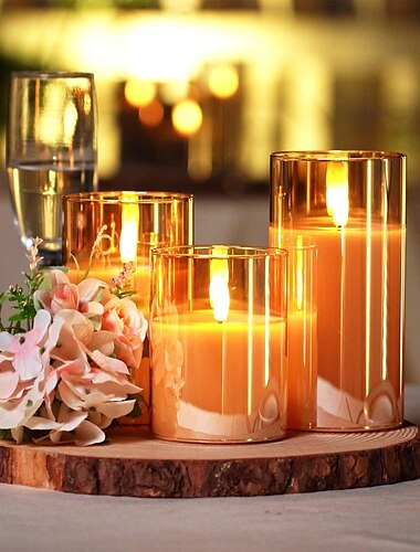  3 velas LED sin llama con control remoto, funciona con pilas, color blanco cálido, para Navidad y bodas &Decoración de fiesta