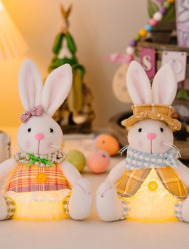  2er-Packung kreative, leuchtende Osterhasenfiguren, Cartoon-Leuchthasen-Dekorationen für Fenster, Osterstimmung und als Weihnachtsgeschenk