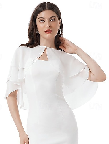  Sjal til kvinner Shrug Mors wraps Brudeomslag Bryllupsgjestens wraps Elegant damer Formell Stil Ermeløs Chiffon Bryllup Wrap Med Ren Farge Til Daglig Sommer
