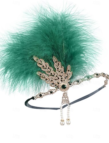  Goldene Zwanziger 1920er Flapper-Stirnband Kopfschmuck Der große Gatsby Charleston Feder Blatt Art Déco Damen Weihnachten Neujahr Valentinstag Party Abschlussball Junggesellinnenabschiedsparty