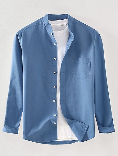  Voor heren Oxford overhemd Wit Marineblauw blauw Oranje Licht Grijs Lange mouw Opstaande boord School Bruiloft Knop Kleding Neutrale Modieus Dagelijks