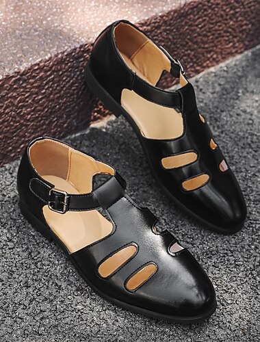  Schwarze Fischersandalen aus Kunstleder für Herren mit Schnallenriemen und Aussparungsdesign, stilvoll und bequem für die Freizeit, den Outdoor- und Sommergebrauch