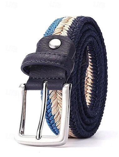  Geflochtener Gürtel für Herren – stilvolles und langlebiges Design in Blau und Beige mit Lederakzenten, verstellbar und bequem für legere oder formelle Anlässe