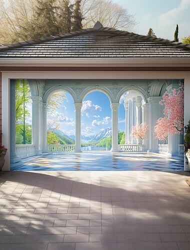  Garten Thema Türdekorationen Garagentor Cover Palast Outdoor Banner Großes Hintergrunddekor für das Ferien Outdoor Garagentor Heimwanddekorationen