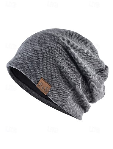  gorro casual masculino – gorro de malha macio e confortável com etiqueta de couro, estilo moderno para todas as estações, uso diário e atividades ao ar livre