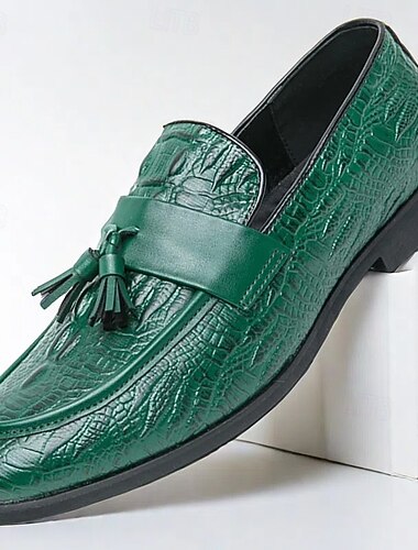  ανδρικά loafers πράσινο από ψεύτικο δέρμα με ανάγλυφες λεπτομέρειες κροκόδειλου - κομψά casual παπούτσια για καθημερινή χρήση, άνετα και μοντέρνα για άνδρες