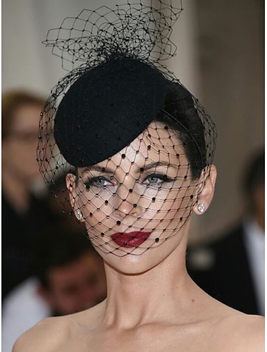  Tocado Tulle Sombrero Fedora Boda Elegante Vintage Con Tocado de Tulle Prenda de Cabeza Fascinadores de Derby Día de Carreras Vestido 2025