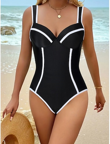  Femme Maillots de Bain Une pièce Monokini Maillot de bain Dos Nu Contrôle du Ventre Taille haute Vacances Tenues de plage Couleur unie Col V Sans Manches Maillots de bain
