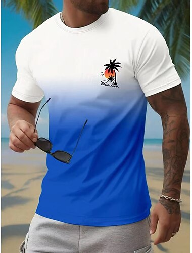  Herren T-Shirt Kurzarmshirt Kurzarm Rundhalsausschnitt Frühling & Herbst Buchstabendruck Mode Designer Druck Ombre-Design Urlaub Straße Ausgehen Schwarz Grün Rot Top T-Shirt für Herren