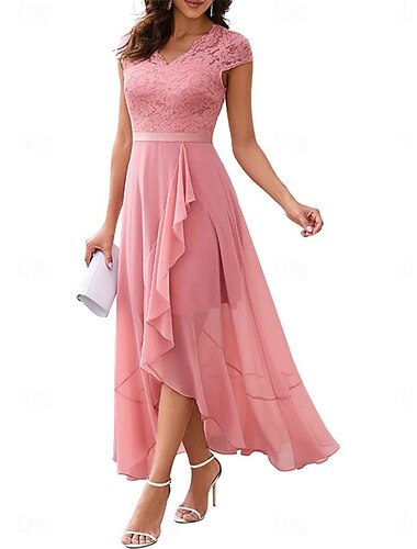  Damen Abschlusskleid Maxi Kleid Einfarbig Abschlussball Kleid A-Linien Kleid Fit-and-Flare Kleid Elegant Formal Semi-Hochzeitsgast Verlobung Cocktailparty Grafik Ärmellos V-Ausschnitt