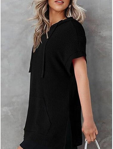  Damen Minikleid Sweatkleid Casual kleid Basic Brautkleider schlicht Urlaub Täglich Regular Fit Glatt Halbe Ärmel Mit Kapuze Schwarz Weiß Blau Fuchsie Sommer