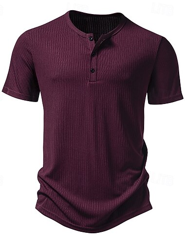  Herre Henly-skjorte T-skjorter Ribbestrikket topp Muskelskjorte Kortermet Helfarge عادي Fritid Knapper Henley utendørs Avslappet Daglig Sommer Vår & Vinter Svart Hvit Burgunder Henley T-skjorte