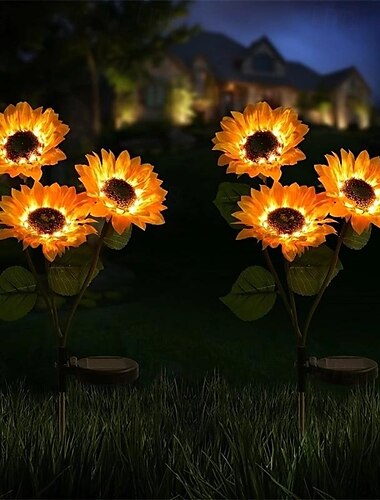  2 st utomhus solcellsdriven 3 huvud solrossimulering blomma jord plug-in lampa innergård trädgård gräsmatta bröllop alla hjärtans dag semester atmosfär dekoration jord plug-in lampor