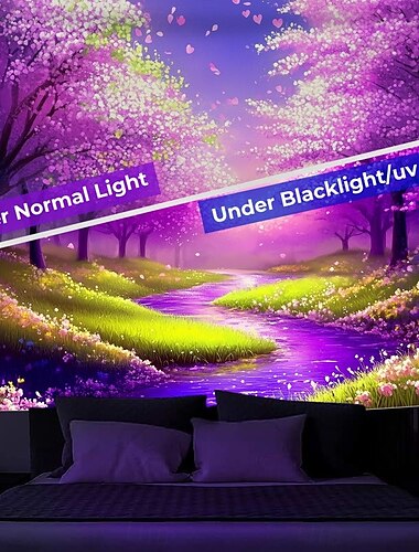  Schwarzlicht-Teppich Leuchttapete im Dunkeln Glühparty UV reaktiv Blüte Trippy Nebelige Naturlandschaft hängende Wandkunst Wandmalerei für Wohnzimmer Schlafzimmer