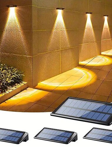  2/4個のソーラーLEDフェンスライト - 屋外IP65防水壁ライト、フェンスポスト、デッキ、手すり、プールステップ、庭、パティオヤード照明用、温白色