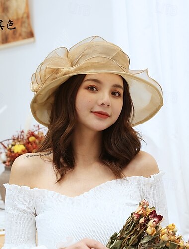 Organza-Kirchen-Fascinator-Hochzeits-Teeparty-Derby-Hüte für Frauen mit Blumen und breiter Krempe