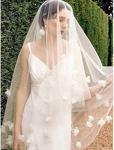  Voile de mariage contemporain  stylé à un niveau Voiles à coude avec tulle en pétales