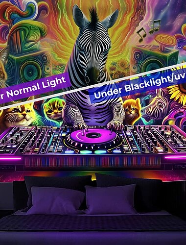  Svartlys Veve Lys i Mørket Glow Party UV Reaktiv Trippy Tåket Dyr DJ Hengende Veve Veggkunst Mural Stue Soverom