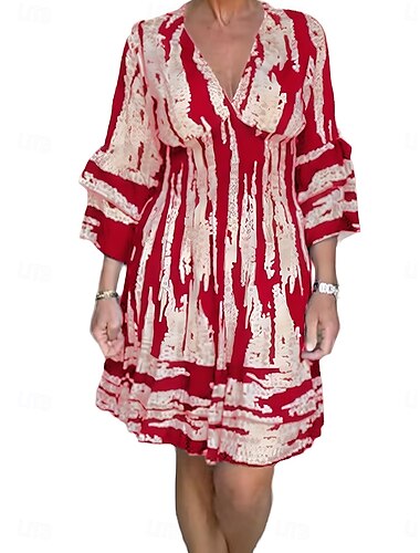  Damen Mini Kleid Korsett Kleid A-Linie Kleid Bohemia Urlaub Süß Urlaub Alltag Strand Lockerer Schnitt Grafik Kurzarm V-Ausschnitt Schwarz Rot Blau Grün Sommer Frühling
