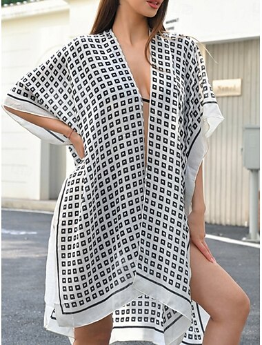  Dames Zwemkleding Bedekken Zwemjurk Zwempak Vakantie Strand Kleding Geometrisch V-hals Lange mouw Badpakken