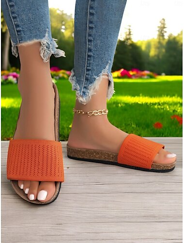  Damen-Sandalen mit Korksohle und atmungsaktivem Mesh-Riemen – leichte Sommer-Sandalen zum Hineinschlüpfen für Komfort und Reisen