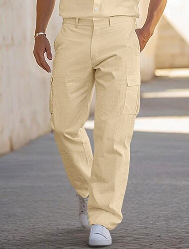  Voor heren Cargohosen Linnen broek Broek Zomerbroek Meerdere zakken Recht been Effen Comfort Ademend Volledige lengte Buiten Casual Dagelijks Modieus Streetwear Zwart Wit