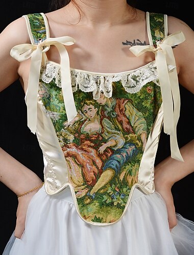  Rétro Vintage Médiéval Renaissance Corset Veste Bustier Ren Faire Jacquard Peinture à l'Huile Femmes Celtique Fantaisie Royal Halloween Carnaval Soirée Décontracté Quotidien LARP Adulte Corset